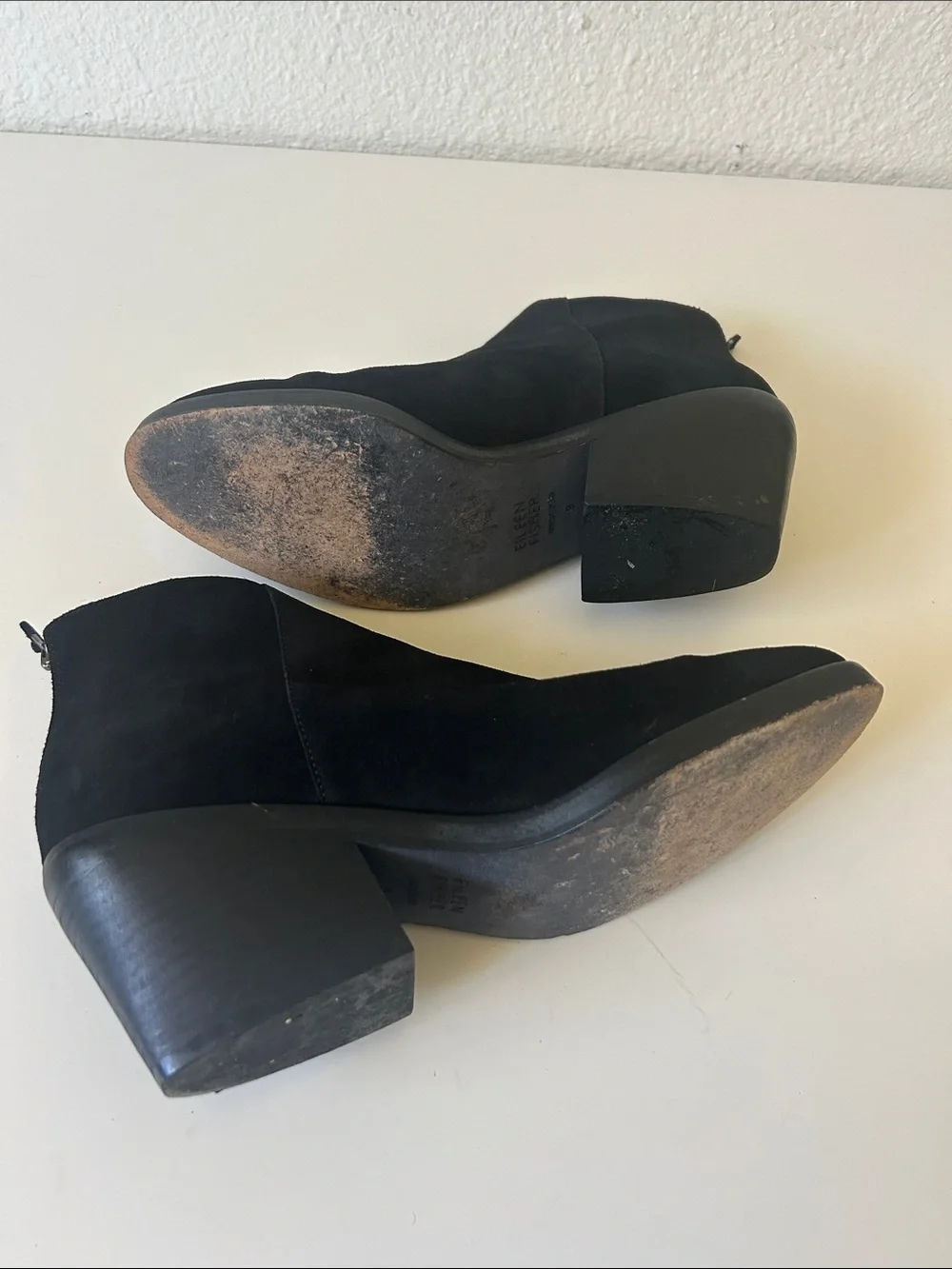 Eileen Fisher Black Suede Ankle Booties with Block Heel